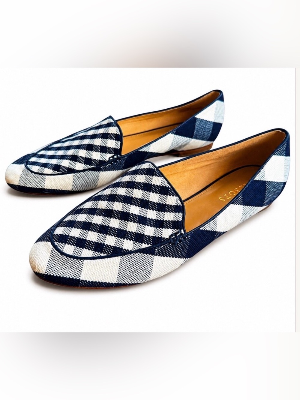 Talbots Navy and Off White  Gingham Ryan Slip-On Loafers Size 8